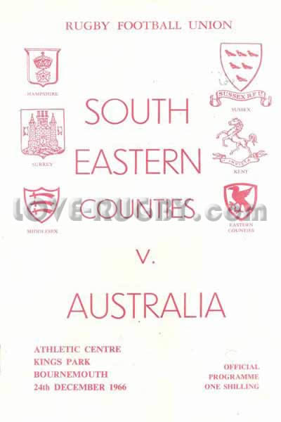 1966 South Eastern Counties (Eng) v Australia  Rugby Programme